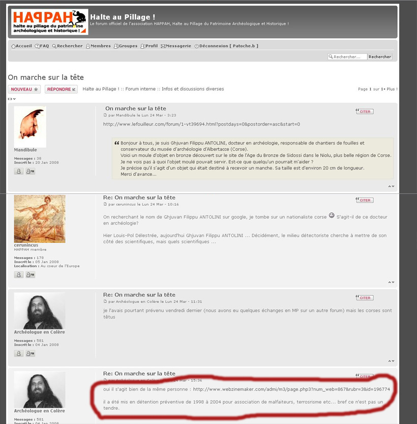 Mr ANtonili, Archeologue corse dénigré par l'Happah